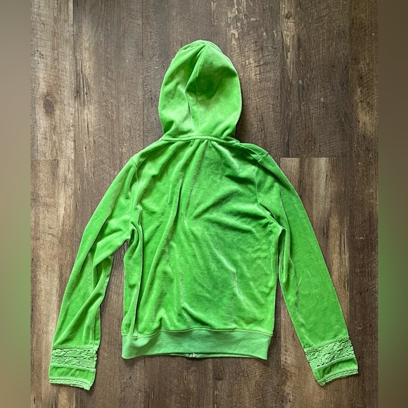 BCBG MaxAzaria Green Velour Tracksuit Zip hood Sweatshirt w crop bottoms M y2k - Picture 5 of 8